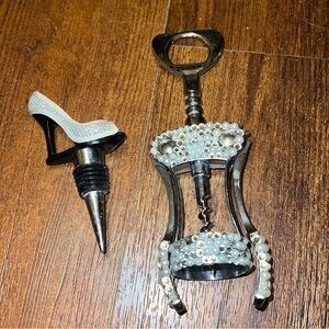 Jeweled Metal Wine Opener and High Heel Bottle Stopper Set